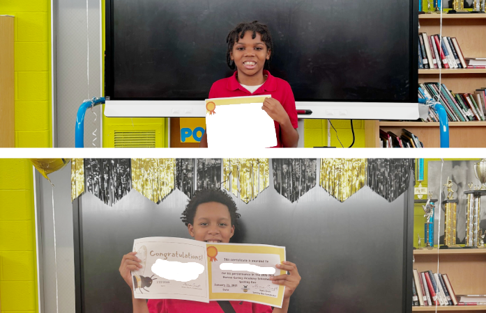 A photo collage of two students holding certificates